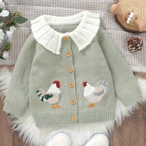 Boutique Farm Chicken Toddler Girls Boys Cardigan Sweater